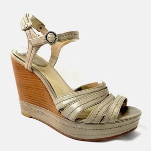 FRYE Platform Wedges Heels Beige Corrina Stitch